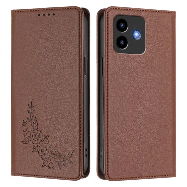 For Cubot Note 40 Peony Embossed Magnetic RFID Vegan Leather Phone Case