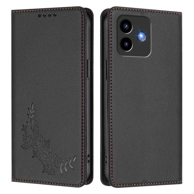 For Cubot Note 40 Peony Embossed Magnetic RFID Vegan Leather Phone Case