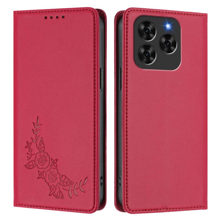For Cubot Note 60 Peony Embossed Magnetic RFID Vegan Leather Phone Case