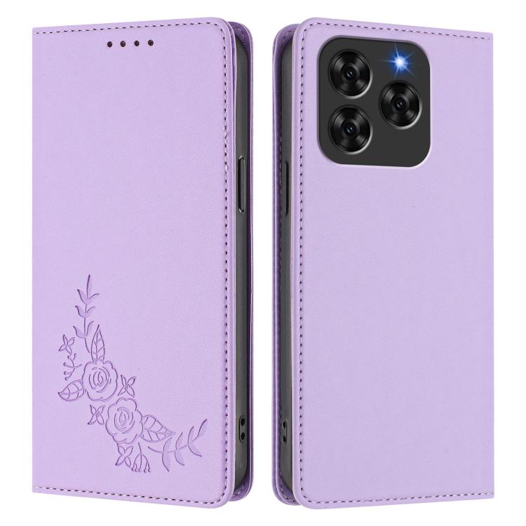For Cubot Note 60 Peony Embossed Magnetic RFID Vegan Leather Phone Case