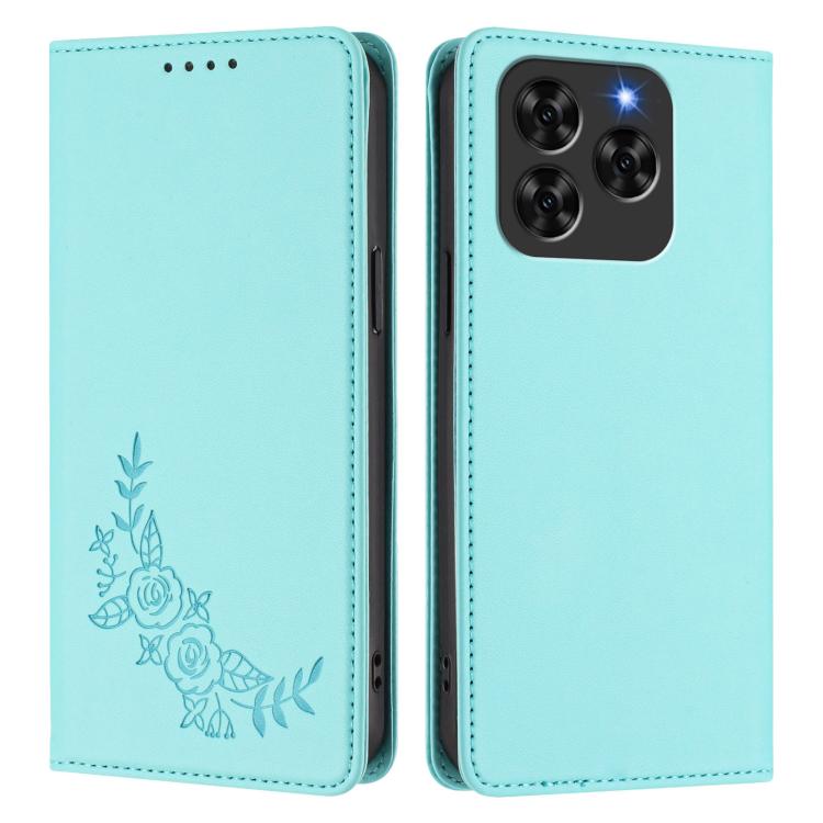 For Cubot Note 60 Peony Embossed Magnetic RFID Vegan Leather Phone Case