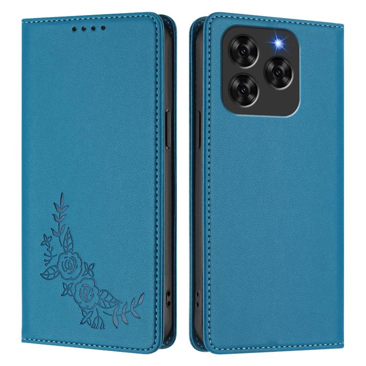 For Cubot Note 60 Peony Embossed Magnetic RFID Vegan Leather Phone Case