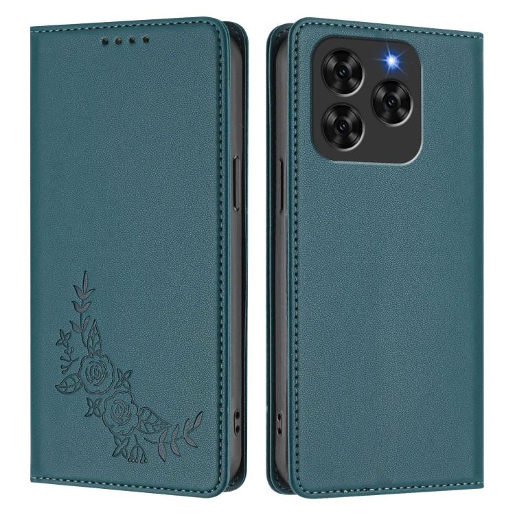 For Cubot Note 60 Peony Embossed Magnetic RFID Vegan Leather Phone Case