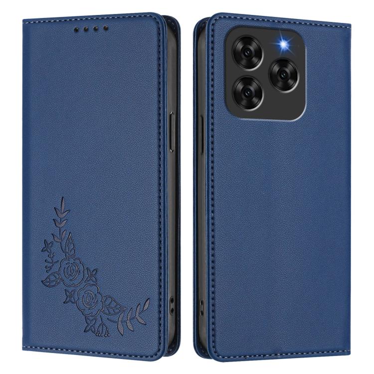 For Cubot Note 60 Peony Embossed Magnetic RFID Vegan Leather Phone Case