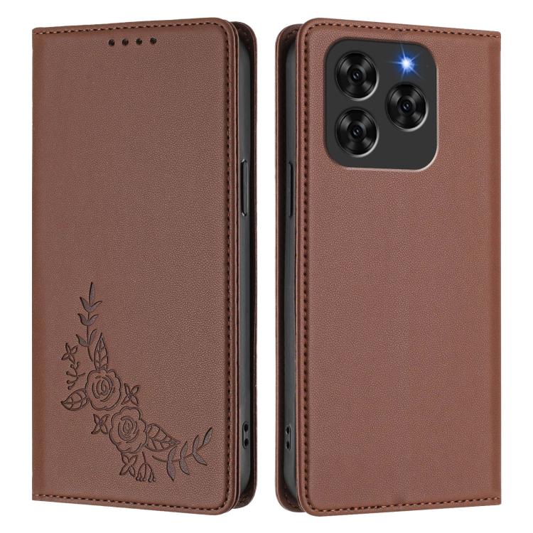 For Cubot Note 60 Peony Embossed Magnetic RFID Vegan Leather Phone Case