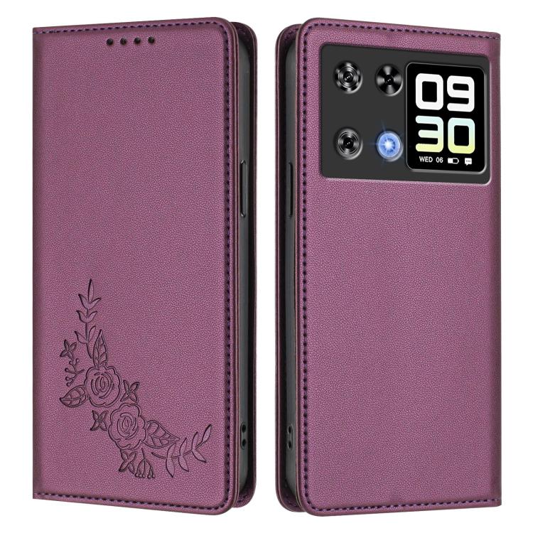 For Cubot P90 Peony Embossed Magnetic RFID Vegan Leather Phone Case