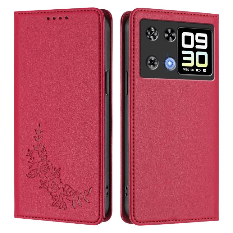 For Cubot P90 Peony Embossed Magnetic RFID Vegan Leather Phone Case
