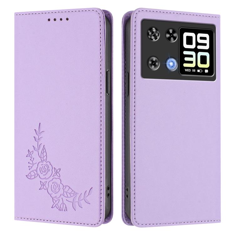 For Cubot P90 Peony Embossed Magnetic RFID Vegan Leather Phone Case