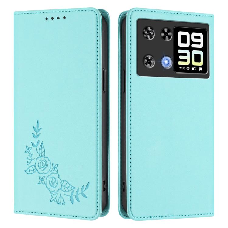 For Cubot P90 Peony Embossed Magnetic RFID Vegan Leather Phone Case