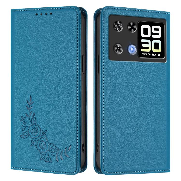 For Cubot P90 Peony Embossed Magnetic RFID Vegan Leather Phone Case