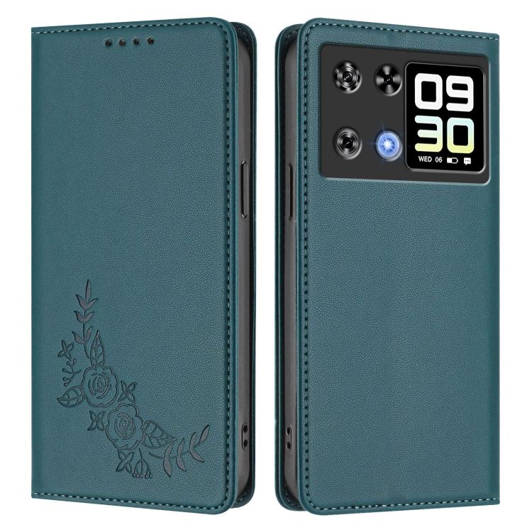 For Cubot P90 Peony Embossed Magnetic RFID Vegan Leather Phone Case