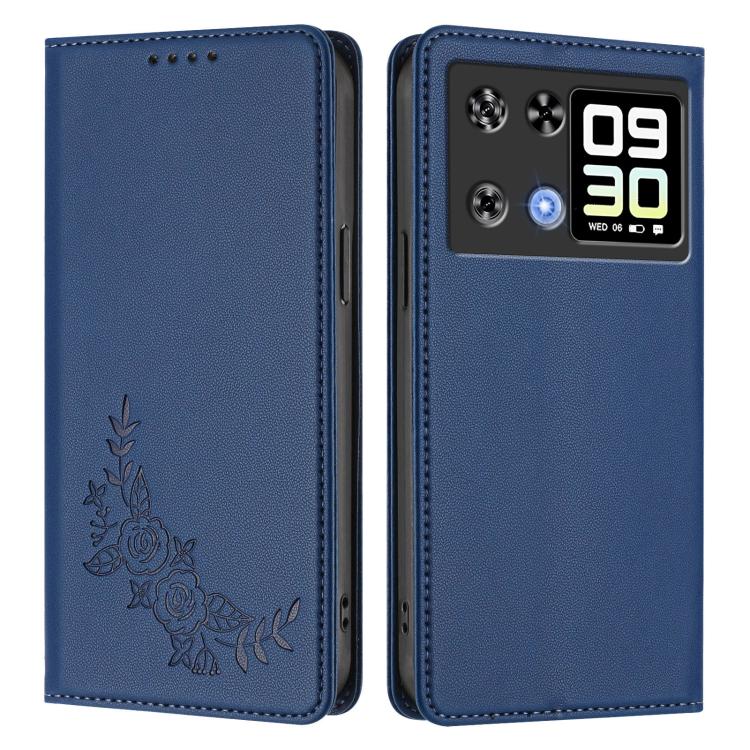 For Cubot P90 Peony Embossed Magnetic RFID Vegan Leather Phone Case