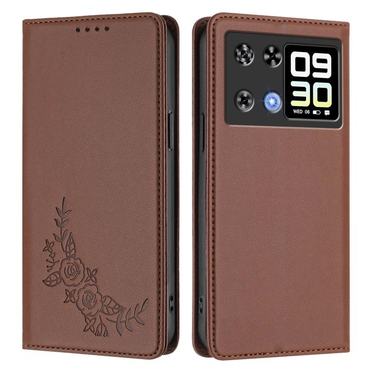 For Cubot P90 Peony Embossed Magnetic RFID Vegan Leather Phone Case