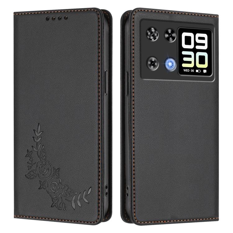 For Cubot P90 Peony Embossed Magnetic RFID Vegan Leather Phone Case