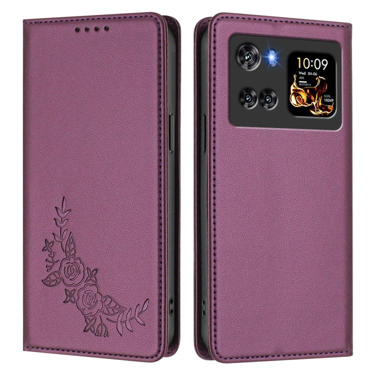 For Cubot X100 Peony Embossed Magnetic RFID Vegan Leather Phone Case