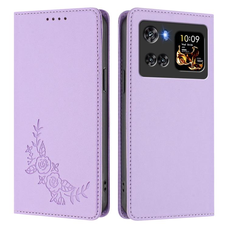 For Cubot X100 Peony Embossed Magnetic RFID Vegan Leather Phone Case