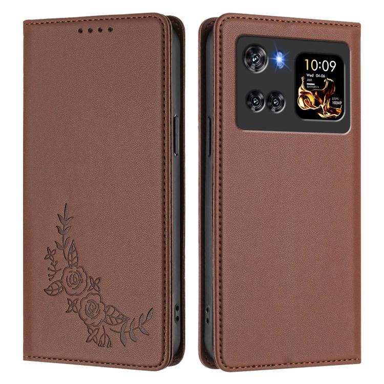 For Cubot X100 Peony Embossed Magnetic RFID Vegan Leather Phone Case