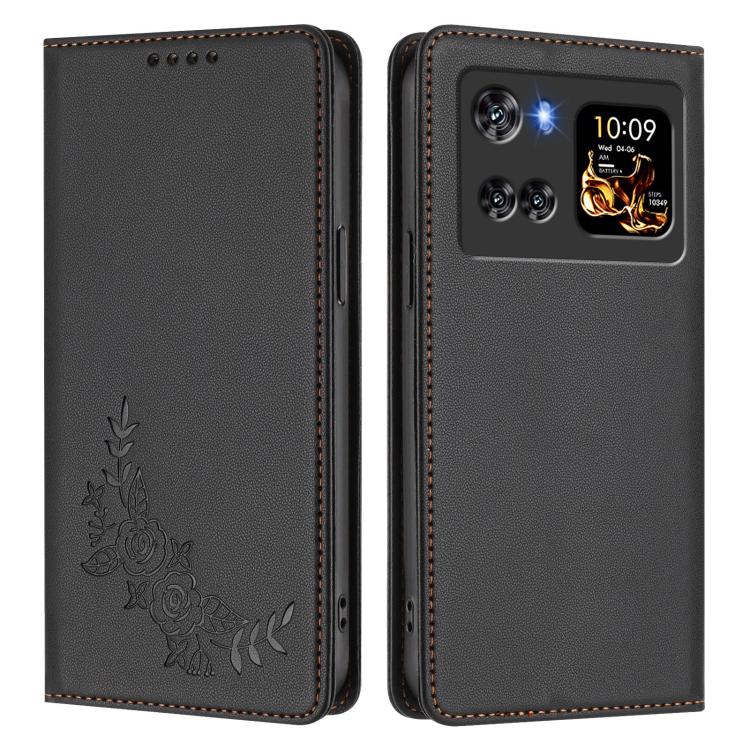 For Cubot X100 Peony Embossed Magnetic RFID Vegan Leather Phone Case