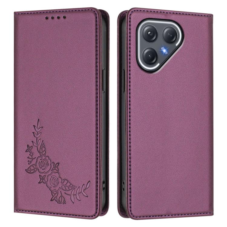 For Tecno Pova 7 Pro 5G Peony Embossed Magnetic RFID Vegan Leather Phone Case