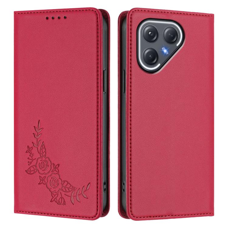 For Tecno Pova 7 Pro 5G Peony Embossed Magnetic RFID Vegan Leather Phone Case