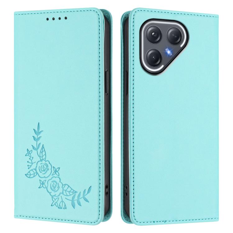 For Tecno Pova 7 Pro 5G Peony Embossed Magnetic RFID Vegan Leather Phone Case