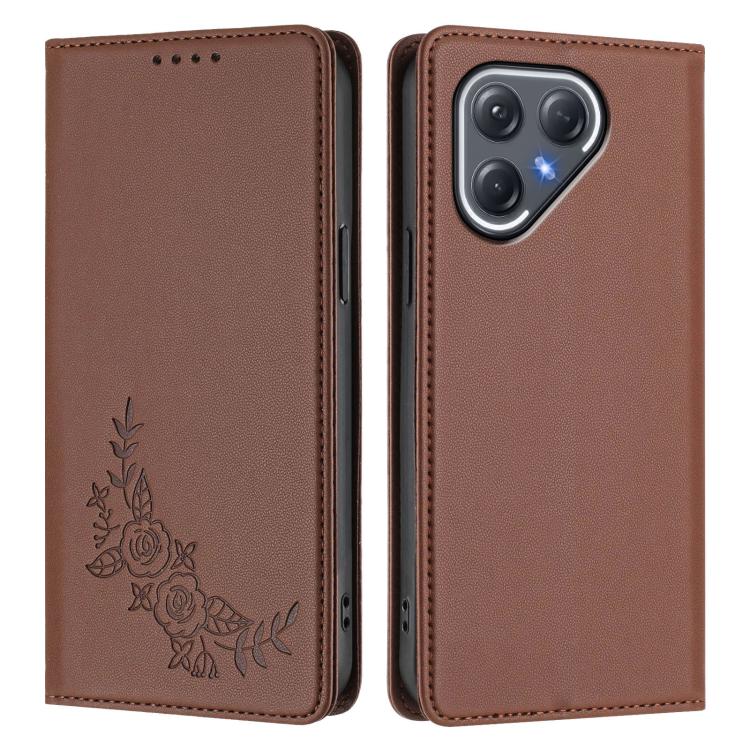 For Tecno Pova 7 Pro 5G Peony Embossed Magnetic RFID Vegan Leather Phone Case
