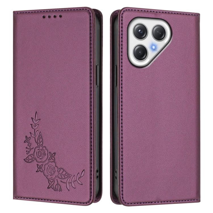 For Tecno Pova 7 5G / 7 Neo Peony Embossed Magnetic RFID Vegan Leather Phone Case