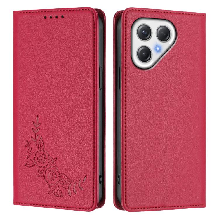 For Tecno Pova 7 5G / 7 Neo Peony Embossed Magnetic RFID Vegan Leather Phone Case
