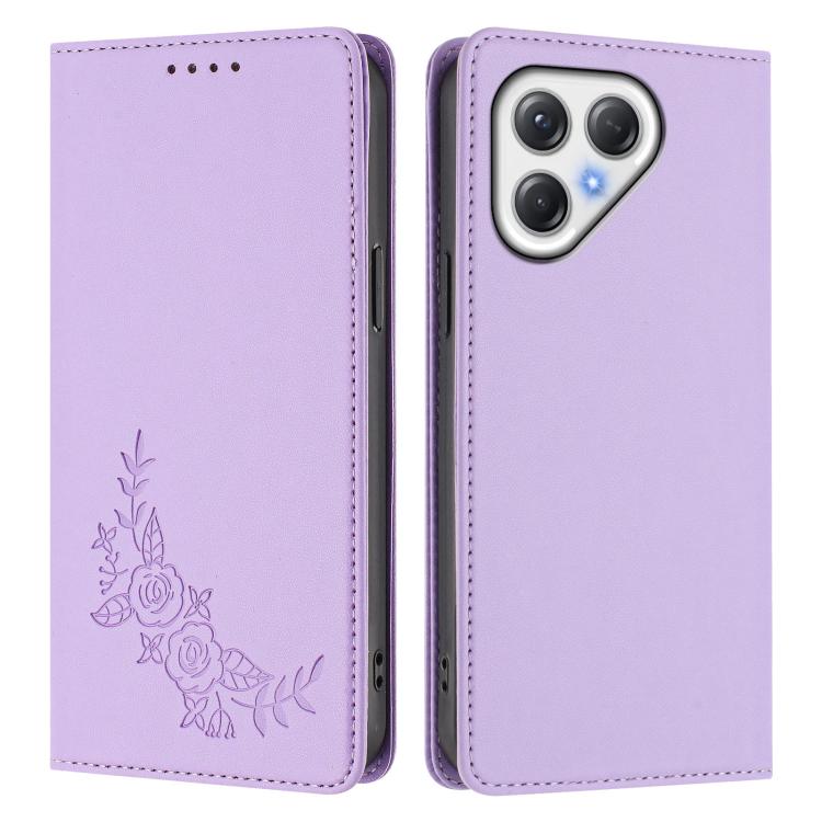 For Tecno Pova 7 5G / 7 Neo Peony Embossed Magnetic RFID Vegan Leather Phone Case