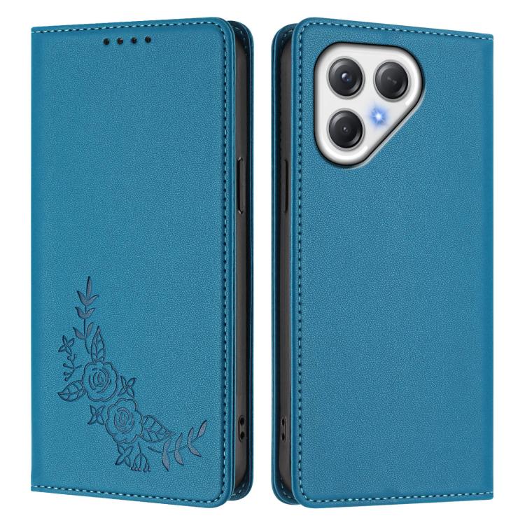 For Tecno Pova 7 5G / 7 Neo Peony Embossed Magnetic RFID Vegan Leather Phone Case