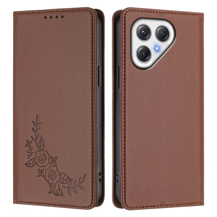 For Tecno Pova 7 5G / 7 Neo Peony Embossed Magnetic RFID Vegan Leather Phone Case