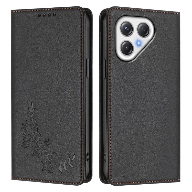 For Tecno Pova 7 5G / 7 Neo Peony Embossed Magnetic RFID Vegan Leather Phone Case