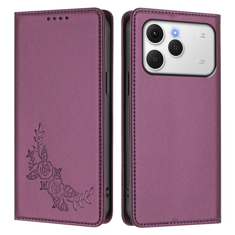 For Tecno Spark 40 4G Peony Embossed Magnetic RFID Vegan Leather Phone Case