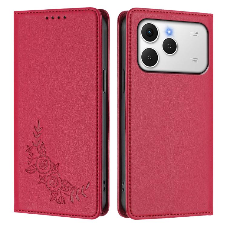 For Tecno Spark 40 4G Peony Embossed Magnetic RFID Vegan Leather Phone Case