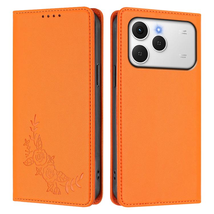 For Tecno Spark 40 4G Peony Embossed Magnetic RFID Vegan Leather Phone Case