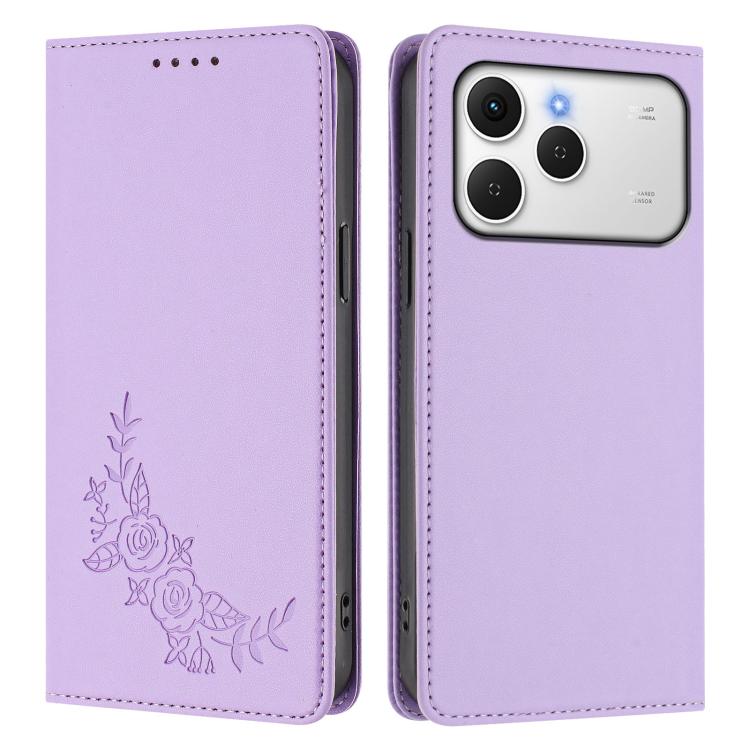 For Tecno Spark 40 4G Peony Embossed Magnetic RFID Vegan Leather Phone Case