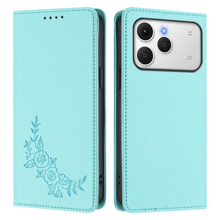 For Tecno Spark 40 4G Peony Embossed Magnetic RFID Vegan Leather Phone Case