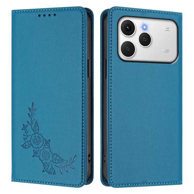For Tecno Spark 40 4G Peony Embossed Magnetic RFID Vegan Leather Phone Case