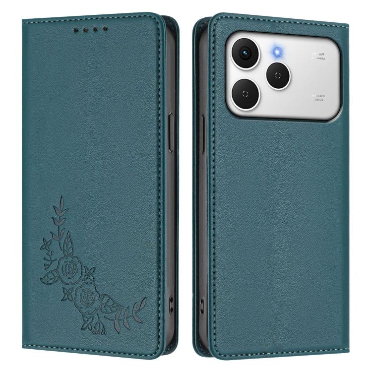 For Tecno Spark 40 4G Peony Embossed Magnetic RFID Vegan Leather Phone Case