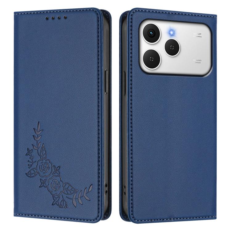 For Tecno Spark 40 4G Peony Embossed Magnetic RFID Vegan Leather Phone Case