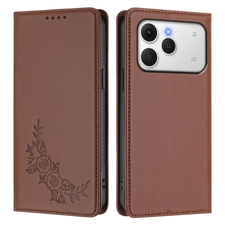 For Tecno Spark 40 4G Peony Embossed Magnetic RFID Vegan Leather Phone Case