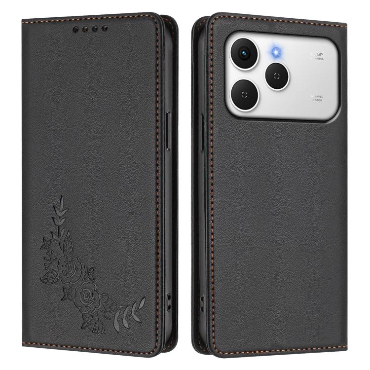 For Tecno Spark 40 4G Peony Embossed Magnetic RFID Vegan Leather Phone Case