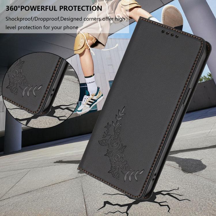 For Tecno Spark 40 4G Peony Embossed Magnetic RFID Vegan Leather Phone Case