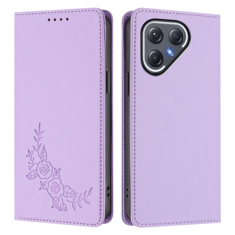 For Tecno Pova 7 Ultra 5G Peony Embossed Magnetic RFID Vegan Leather Phone Case
