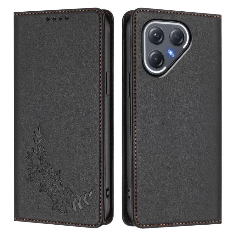 For Tecno Pova 7 Ultra 5G Peony Embossed Magnetic RFID Vegan Leather Phone Case