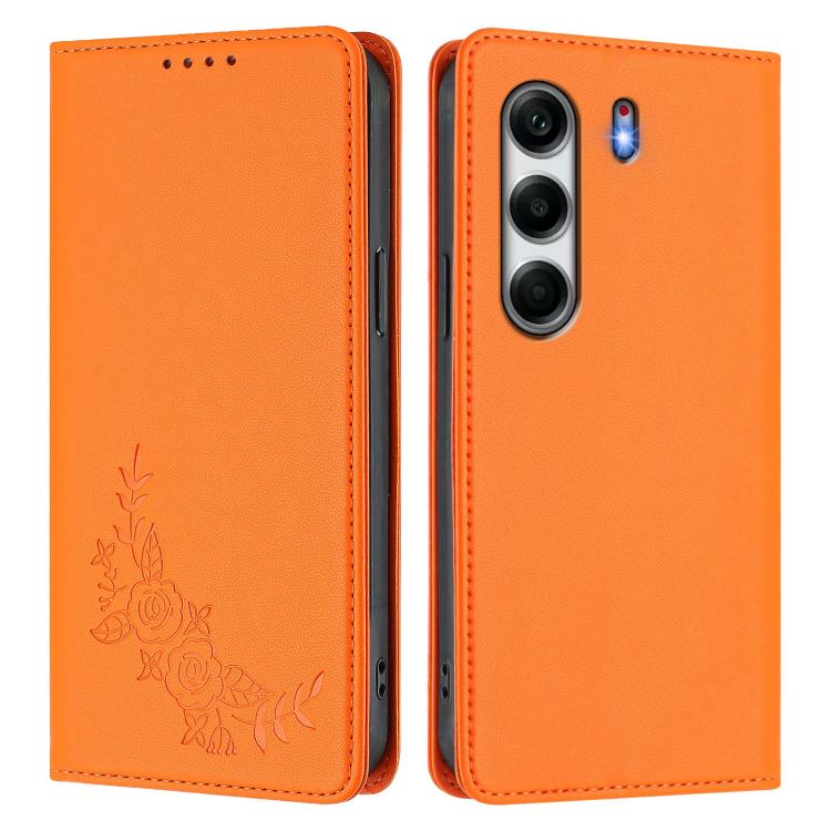 For Tecno Camon 40 Pro 4G Peony Embossed Magnetic RFID Vegan Leather Phone Case