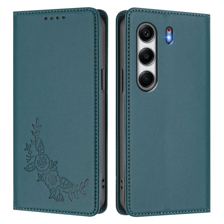 For Tecno Camon 40 Pro 4G Peony Embossed Magnetic RFID Vegan Leather Phone Case