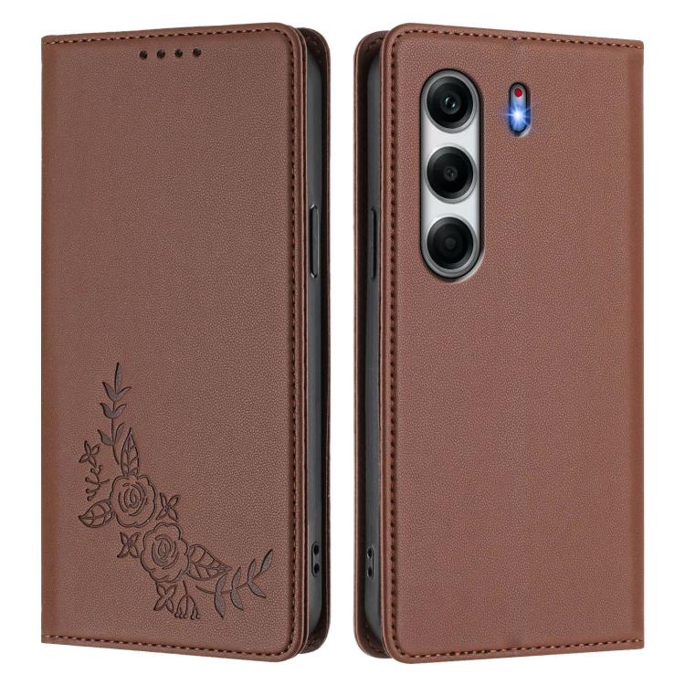 For Tecno Camon 40 Pro 4G Peony Embossed Magnetic RFID Vegan Leather Phone Case