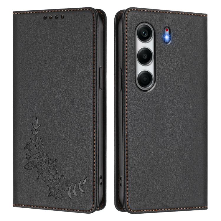 For Tecno Camon 40 Pro 4G Peony Embossed Magnetic RFID Vegan Leather Phone Case