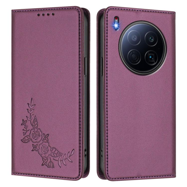 For Tecno Camon 40 Premier Peony Embossed Magnetic RFID Vegan Leather Phone Case